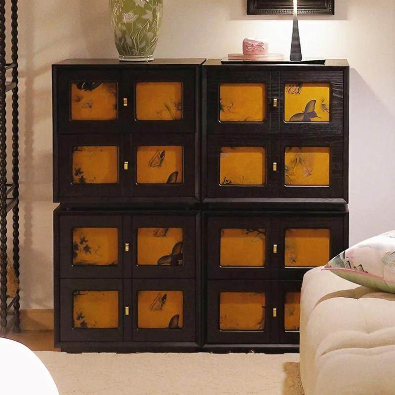 法式中古风黑色覆古香云纱实木斗柜客厅餐柜卧室储物收纳卡门柜
