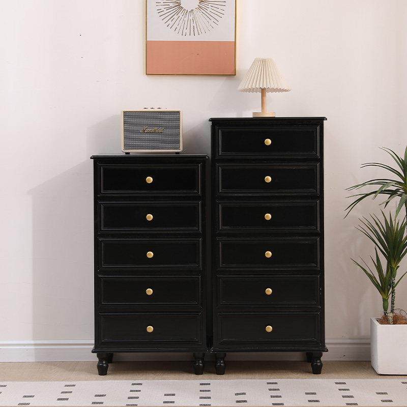实木五斗柜客厅家用卧室靠墙收纳柜简约现代多层抽屉边柜黑色柜子