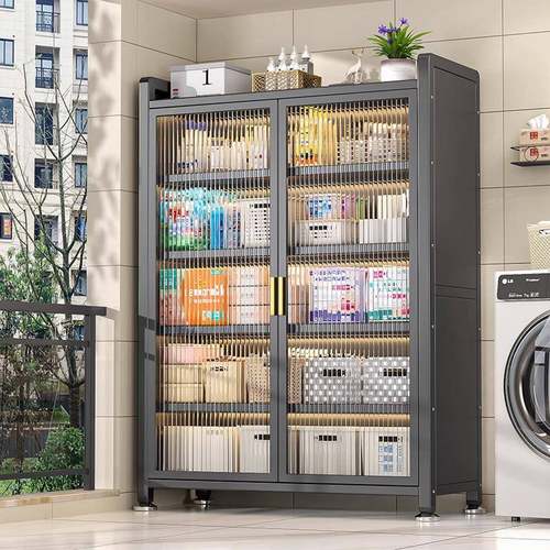 家用钢制阳台收纳柜防水防晒杂物衣柜落地多层置物架铁皮收纳柜子