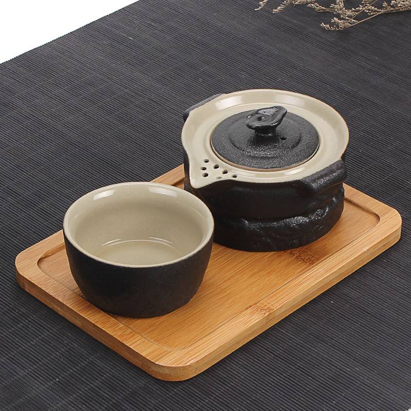 快客杯1人新款一壶二两杯带盖黑粗陶家用便携旅行包日式功夫茶具2