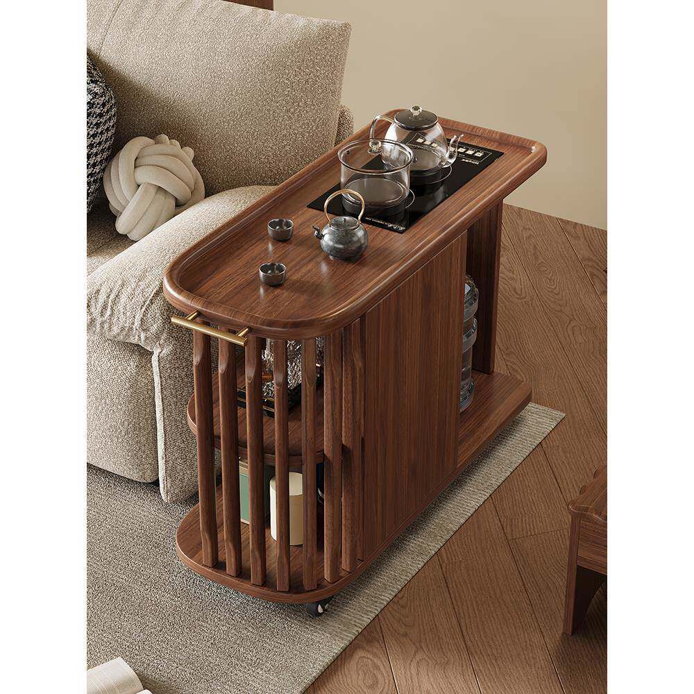 CLX02#胡桃木可移动茶台茶水柜茶桌泡茶边几小推车储物柜沙发边柜