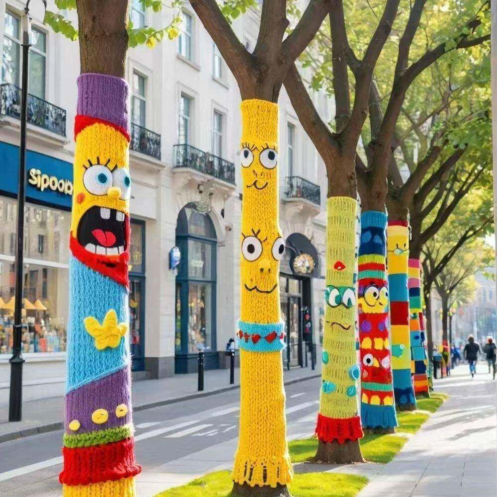 给树穿的衣服毛线 线缠树大树装饰毛衣装扮成品定制冬季树围diy直