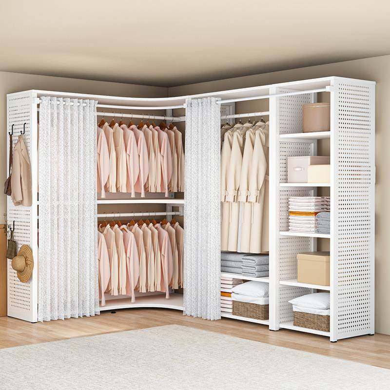 转角衣帽架家用卧室洞洞板金属挂衣架步入式衣柜开放式落地置物架