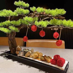 装饰树形位上明档餐具网红荔枝虾球妃子笑复古个性迎客松根雕创意