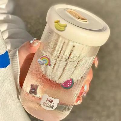 茶水分离泡茶玻璃杯高颜值冷萃杯子带吸管透明办公室水杯果汁杯gh