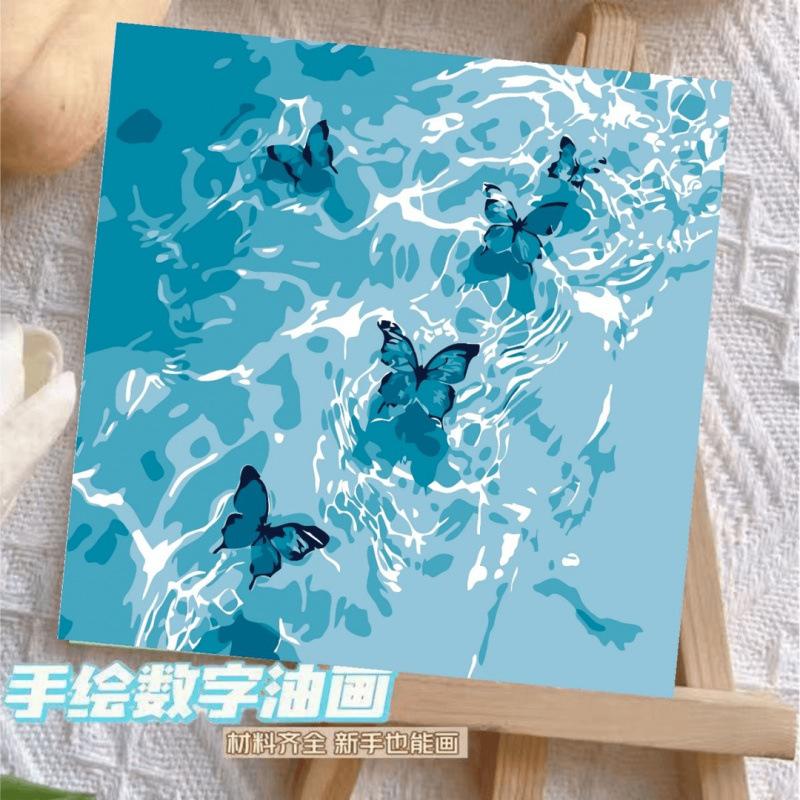蝴蝶数字油画郁金香diy填充油彩手绘风景治愈解压填色花卉装饰画图片