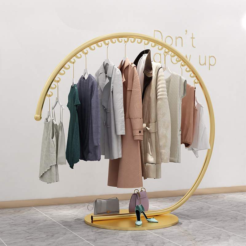 服装店中岛货架落地式陈列架童装店金色展示架男女装衣服挂衣杆