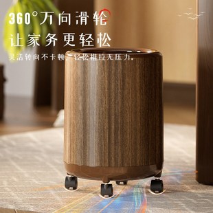 高颜值办公室 垃圾桶家用客厅轻奢带盖带轮子木纹2025新款