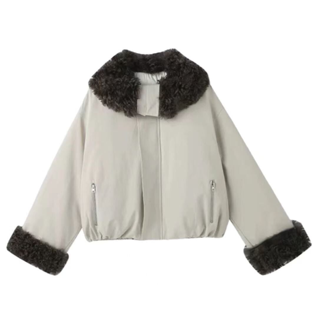 【玉米专享】冬装新款大翻领羊羔毛棉服棉衣女加绒加厚外套8805#