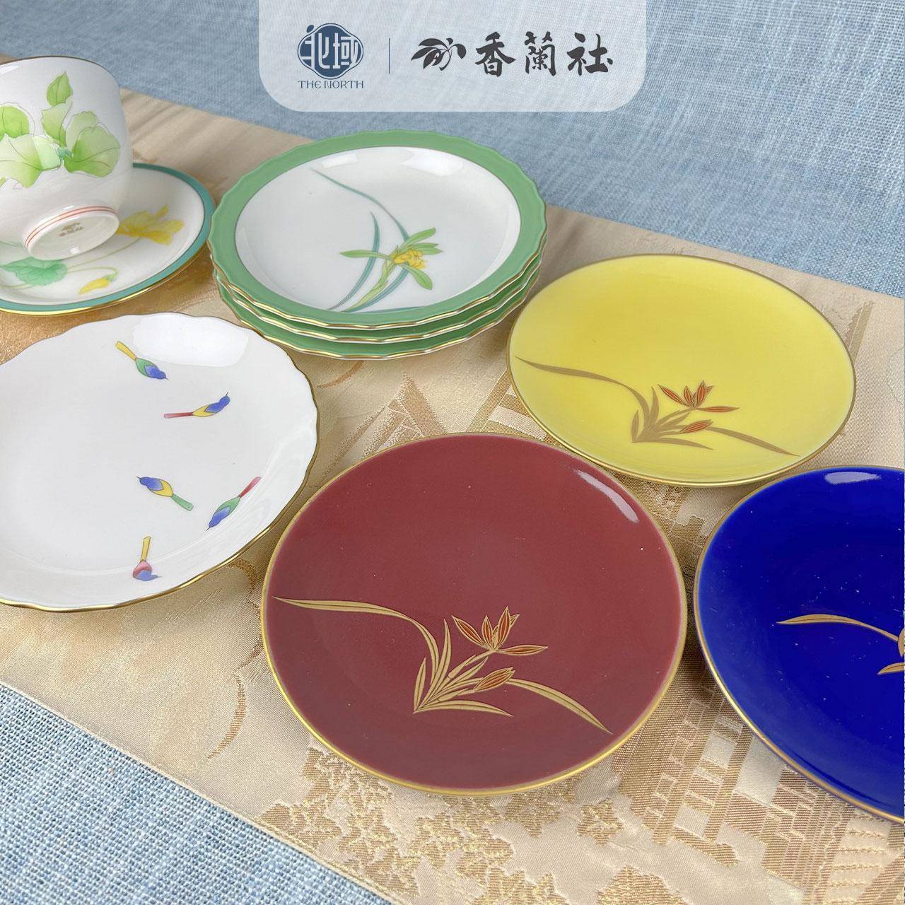 香兰社兰花杯托陶瓷杯垫帝王蓝细兰花绿色茶杯垫日本进口正品