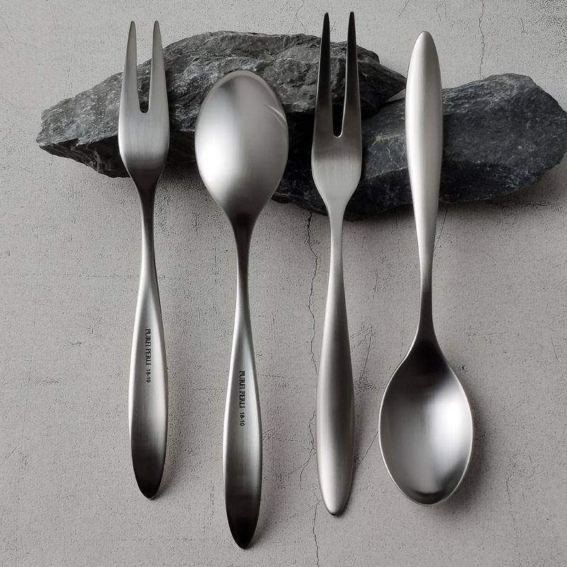 PURFI PERLI 18-10不锈钢 甜品勺茶勺 水果叉甜品小叉子 砂光质感