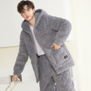 冬款 睡衣男士 家居服套装 三层加厚保暖加绒夹棉袄珊瑚绒新款 秋冬季