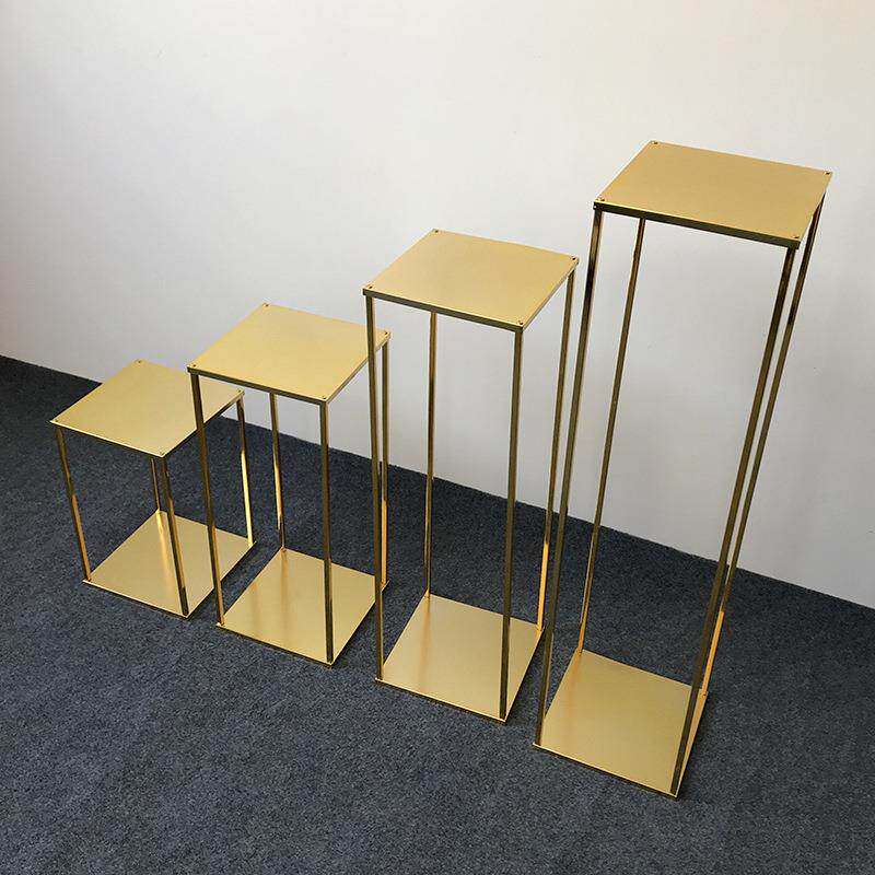 RI0T婚庆婚礼道具金色方框铁艺电镀金架子长方体花架T台布置几何