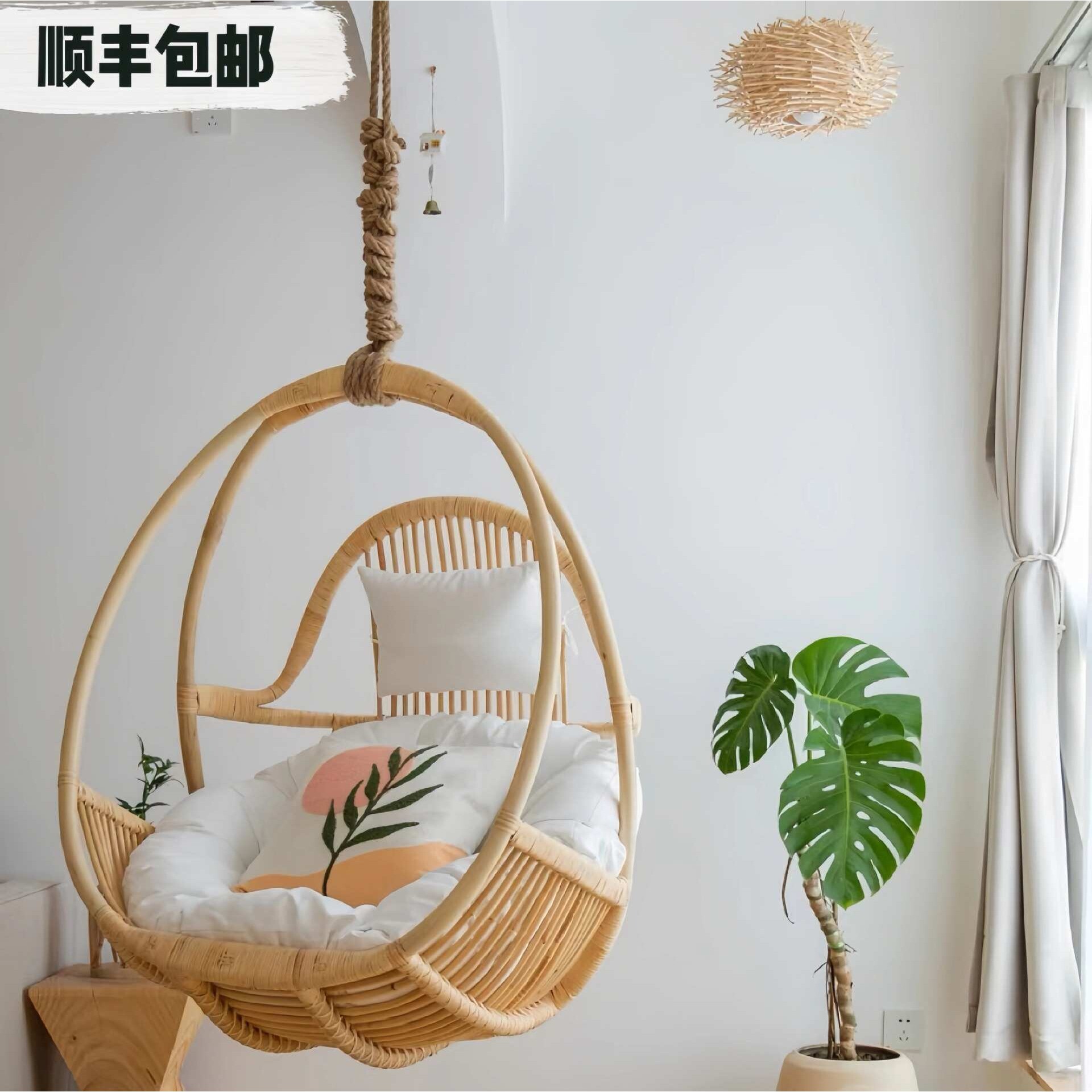 阳台吊篮藤椅北欧简约悬挂吊椅室内秋千编织天然真藤鸟巢摇椅网红
