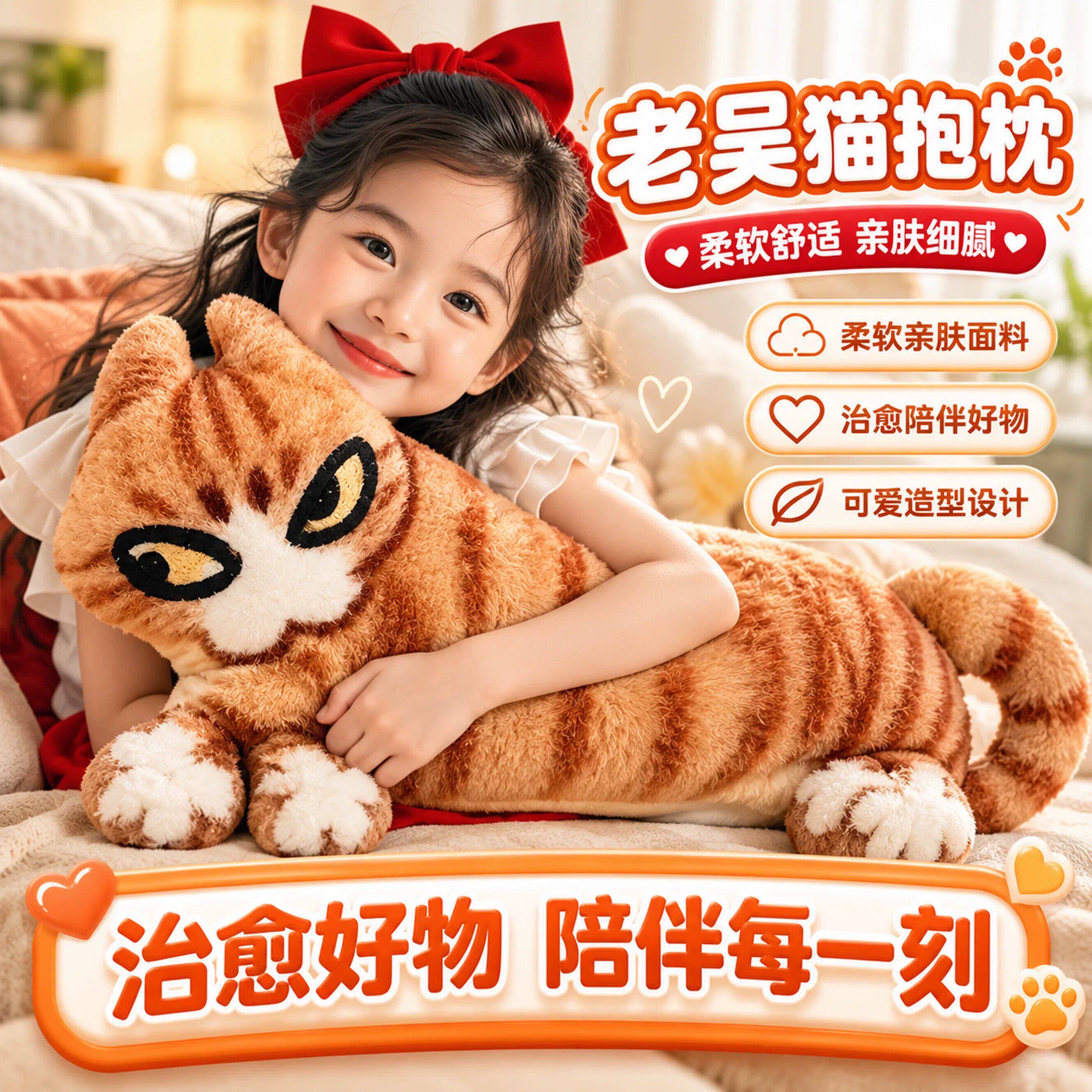 新款老吴猫毛绒玩偶挂件猫咪抽象表情包抱枕丑萌趣味搞怪玩具礼物