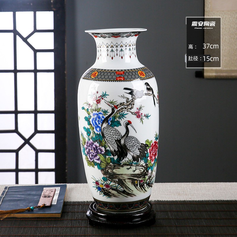 景德镇陶瓷器牡丹图落地插干花花瓶家居客厅电视柜茶几酒柜摆件