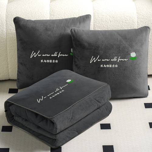 冬季珊瑚绒抱枕被子两用高级感可定制刺绣办公室午睡靠枕空调被