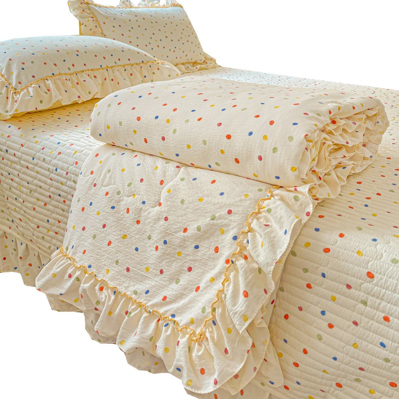 夏季奶油风夏凉被四件套床单床盖床裙款韩版花边空调被夏季薄被子