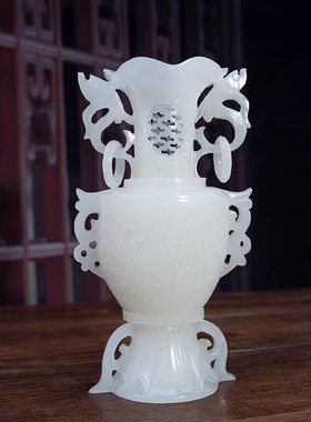 天然玉石仿古镂空花瓶摆件玉雕古风平安中式礼品客厅玄关装饰摆设