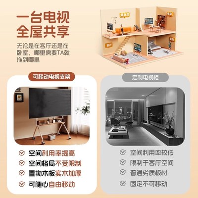 可移动电视机落地支架带轮推车小户型立式55/65/75寸通用实木挂架
