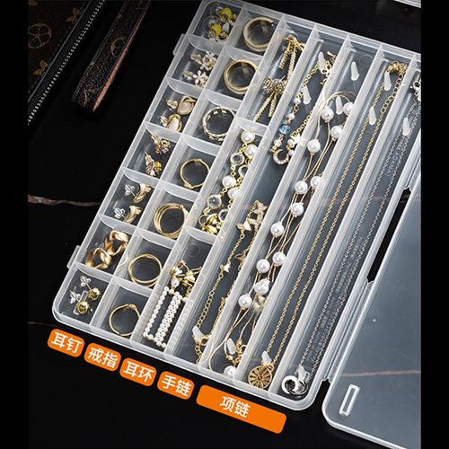 透明首饰收纳盒塑料防氧化防尘耳钉耳环项链戒指分类便携饰品盒