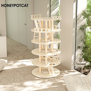 蜜罐猫爬架猫窝猫树一体多层全实木猫架猫别墅漆面好打理 v220520