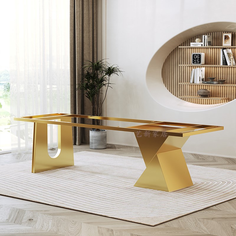 奢石茶台底座大理石实木桌腿支架岩板办公桌架不锈钢茶桌金属底座