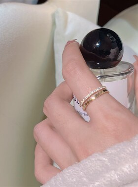 因缺斯汀简约双层开口戒指锆石蜂巢时髦指环日韩百搭可调节戒指女