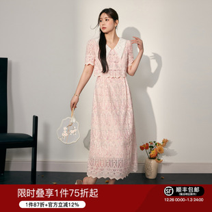 小香风蕾丝绣花连衣裙子夏季 女装 假两件显瘦茶歇裙 蓝语大码 现货