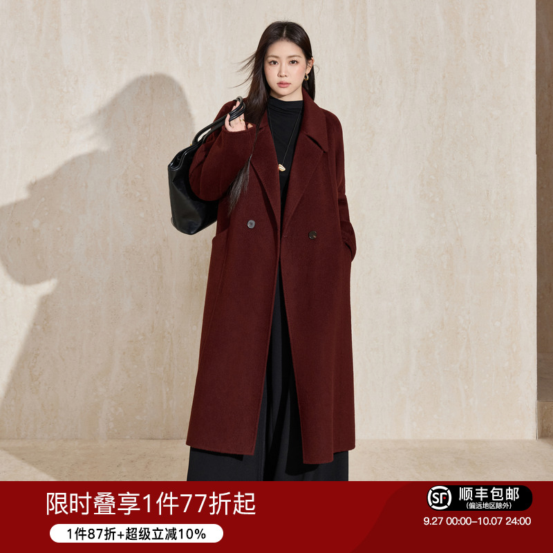 蓝语高端骆驼绒翻领羊毛毛呢大衣