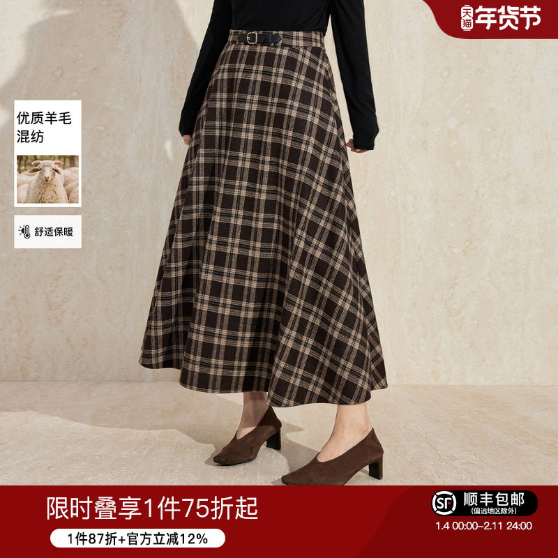蓝语大码女装复古美拉德显瘦格子半身裙2025冬季羊毛混纺A字长裙,女装/女士精品,大码半身裙,淘宝优惠券,粉丝福利购,淘宝优惠卷