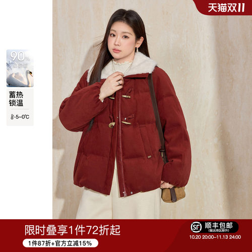 蓝语红色毛领加厚保暖鹅绒服外套