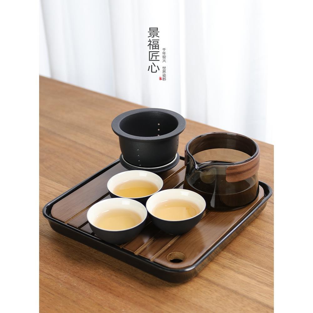 景福匠心便携式玻璃防烫旅行茶具快客杯日式一壶三杯户外个人泡茶