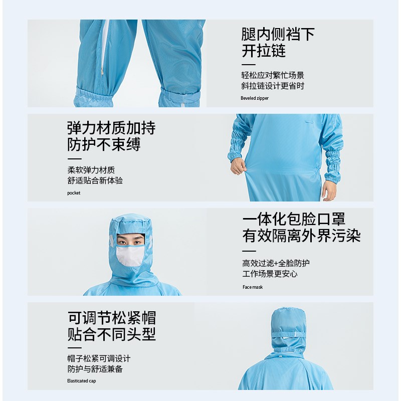 防静电无尘服0.25十级网格百级网格无尘服胯下开蛙式连体服洁净服