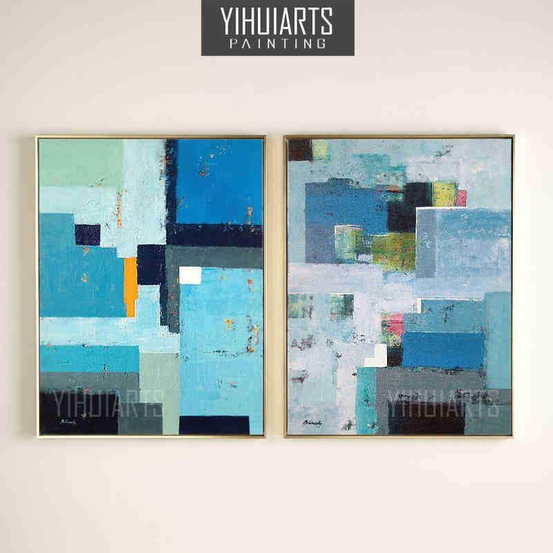 亿辉现代简约家居挂画有框画玄关装饰画抽象双联组合纯手绘油画