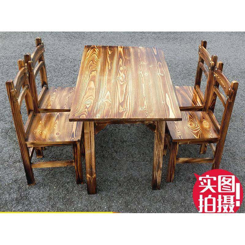 碳化实木桌椅小吃店餐馆快餐桌子烧烤餐饮大排档火锅饭店桌椅组合