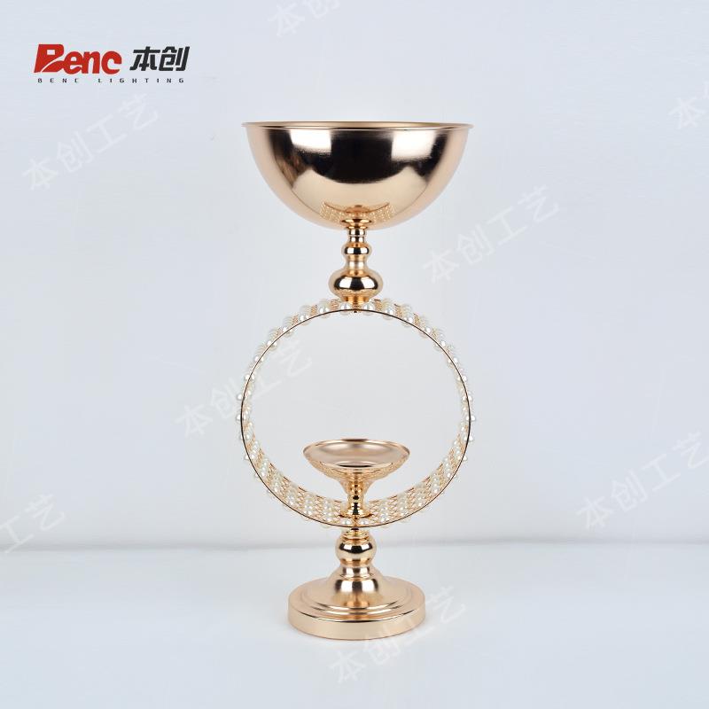 欧式金色铁艺花盆圆环珍珠花器金属花瓶婚礼桌花摆件