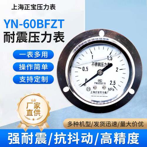 上海正宝YN-60BFZT液压充油耐高温蒸汽轴向带边面板式安装