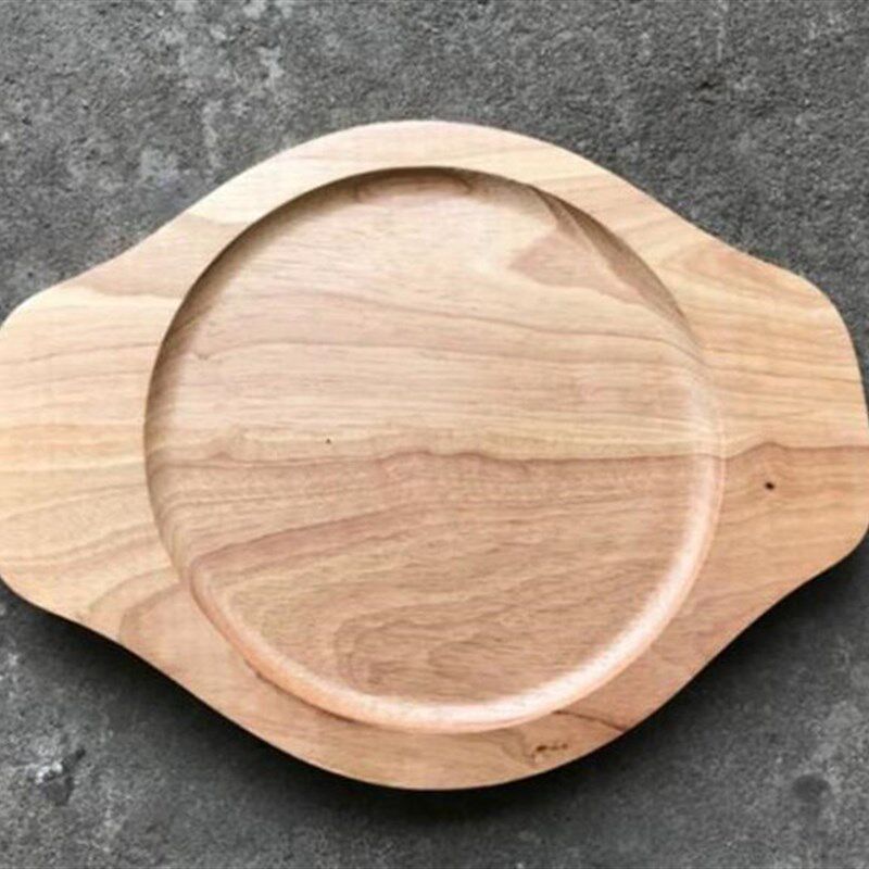 特力加厚圆形牛排铁板烧双耳橡木板托盘隔热泡泡鸡石锅木板垫商用图片