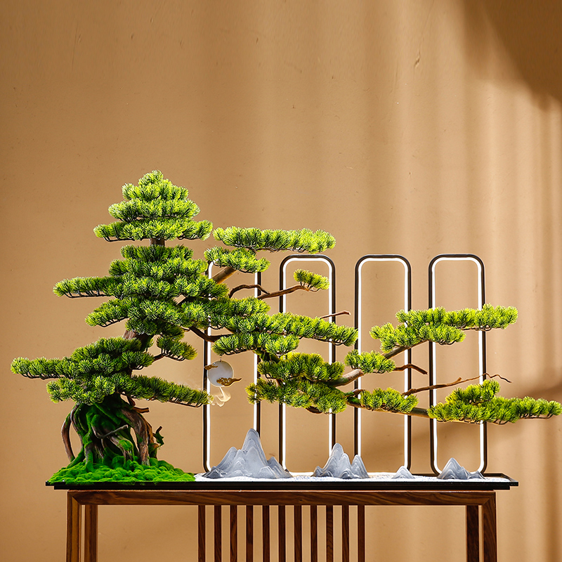 仿真绿植崖柏摆件创意家居饰品迎客松假树盆景客厅盆栽造景装饰品