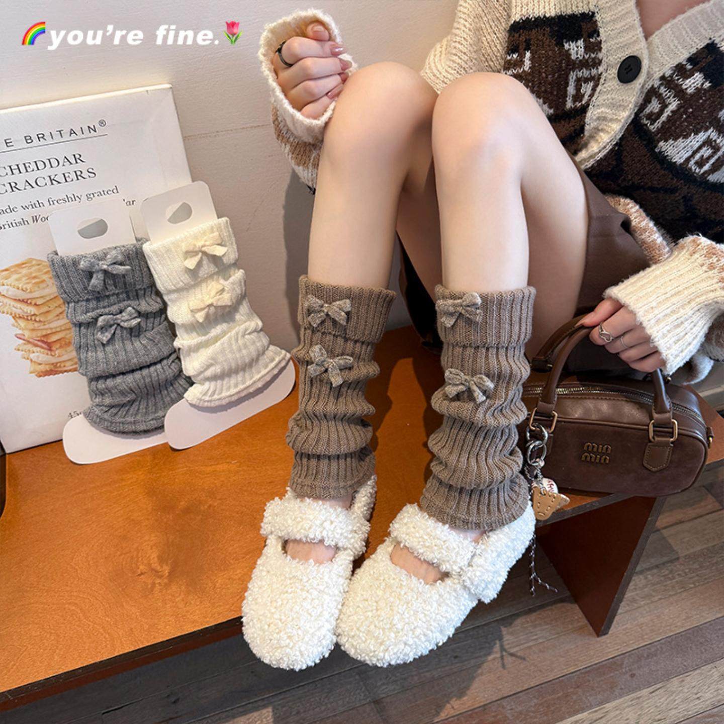 堆堆套袜靴尚棉袜套女秋冬蝴蝶结