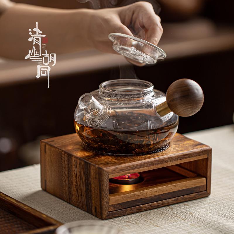 木制蜡烛温茶器玻璃暖茶炉花茶壶公道杯加热底座中式保温温酒器