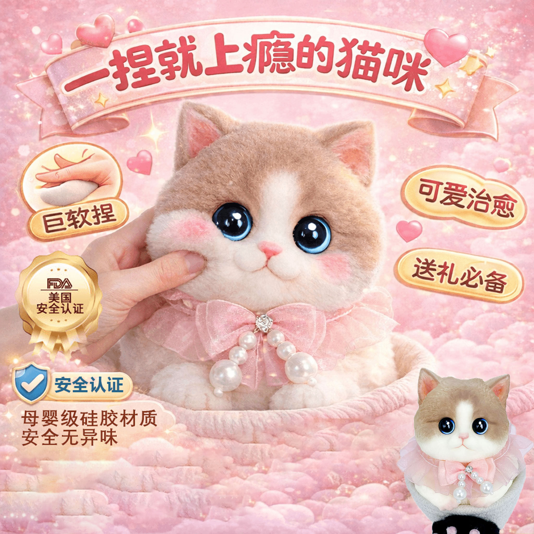 仿生猫咪生日礼物手绘精致送女友