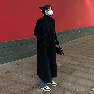 黑色毛呢外套女中长款2025秋冬新