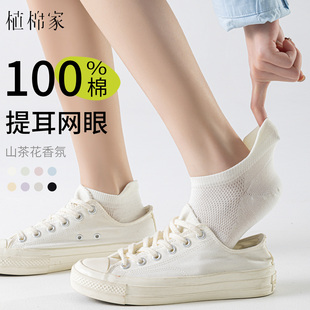 植棉家短袜女纯棉运动吸汗透气新款春夏天薄款网眼提耳防磨脚船袜