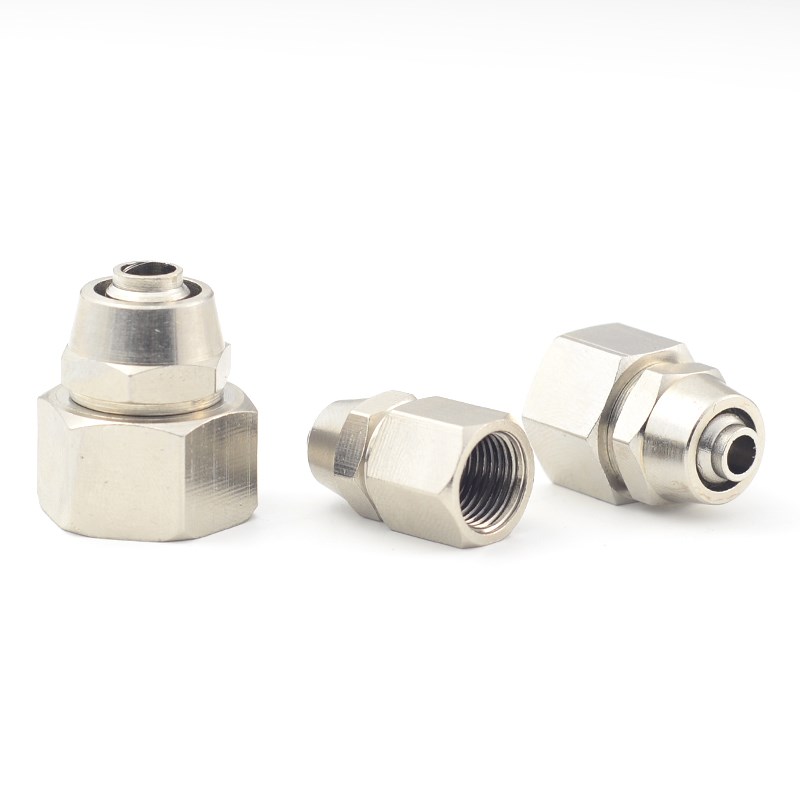 全铜镀镍气动快速气管快拧接头PCF快拧直通1 2 3 4分插6 8 10 12