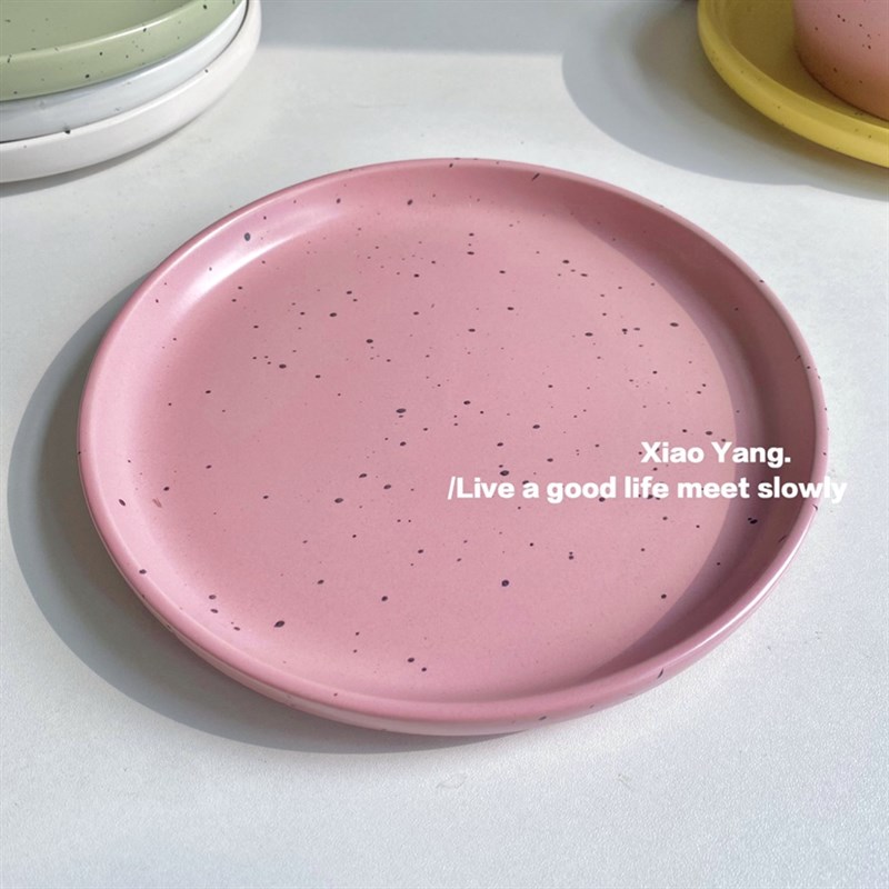 ins风复古黑白泼墨陶瓷盘西餐牛排盘水果甜品托盘餐厅复古小众盘