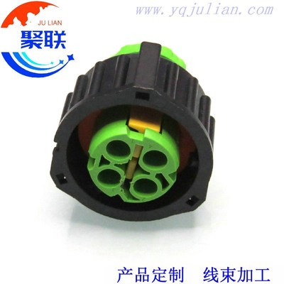 3-1813099-1绿色 圆形DIN线束插头 4P防水连接器 DJ3043YD-2.5-21