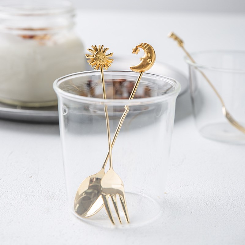 日本进口高桑金属日月不锈钢镀金咖啡勺子搅拌勺个性甜品勺水果叉