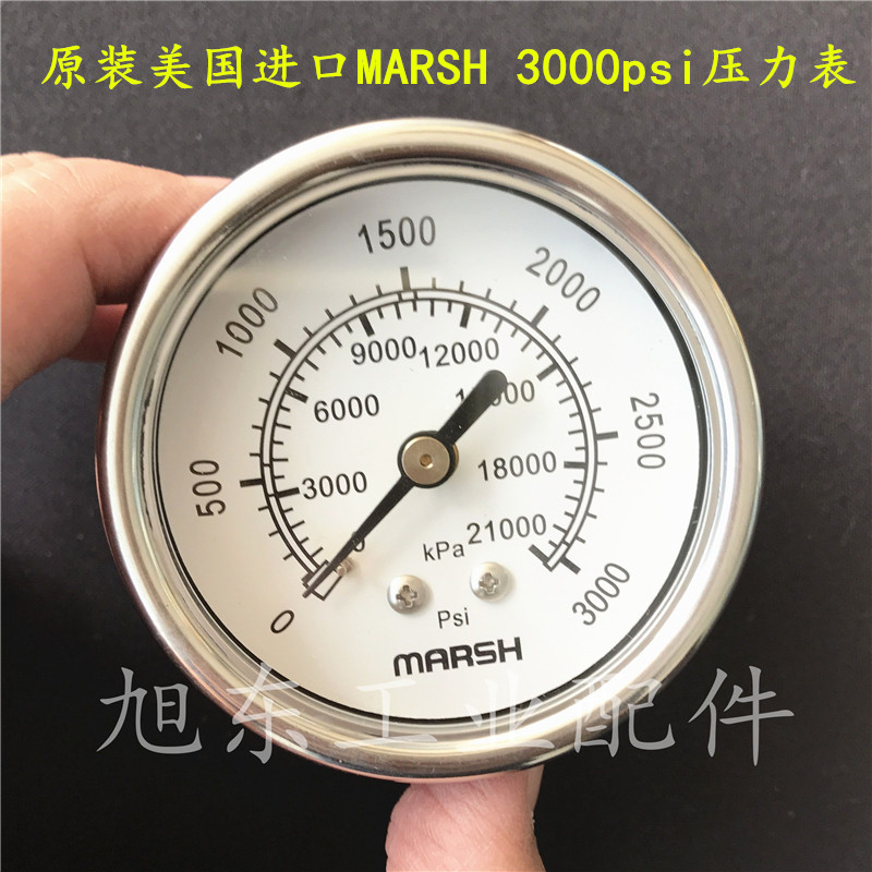 原装进口MARSH不锈钢1000/2000/3000psi/5000psi气压水压表压力表